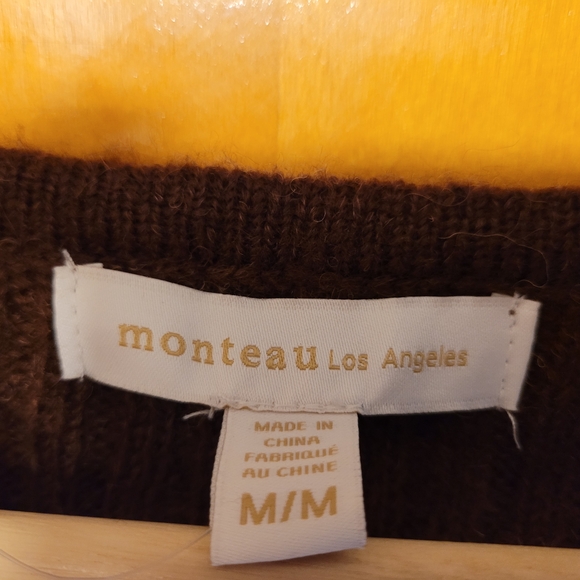 Monteau Los Angeles Deep Brown Ribbed Cardigan - Picture 3 of 10